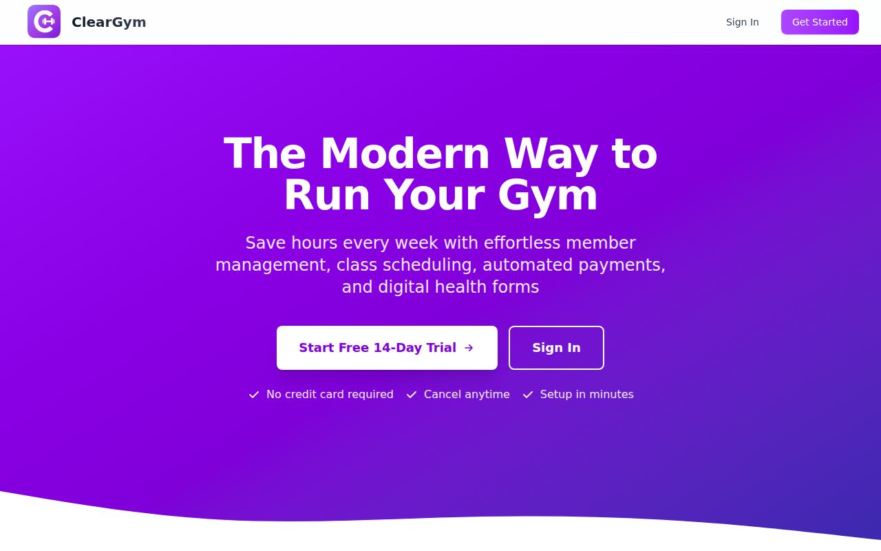 ClearGym homepage